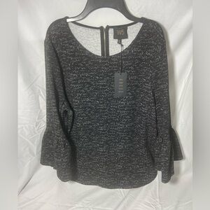 NWT W5 3/4 bell sleeved exposed zipper crew neck blouse size large